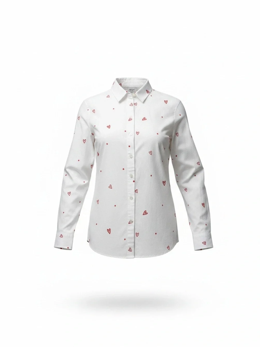 J. Crew Embroidered White Heart-Print Button-Up Shirt - Casual Women’s Top